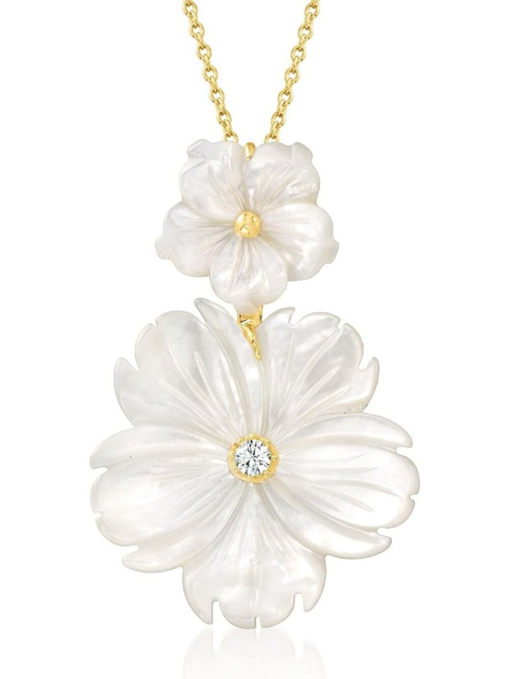 Elegant Mother-of-Pearl & White Topaz Flower Pendant Necklace in 18kt Gold, 16